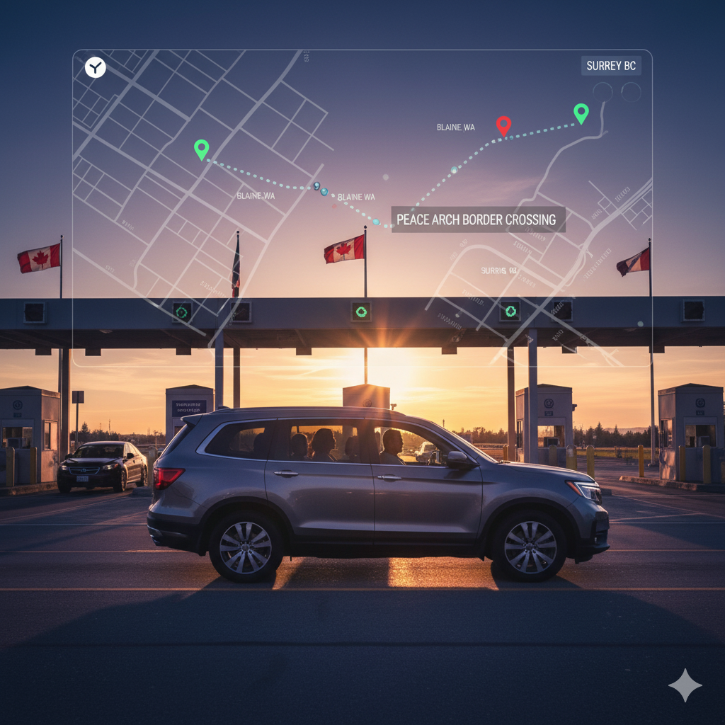 Family crossing international border safely with AVLTS GPS tracking